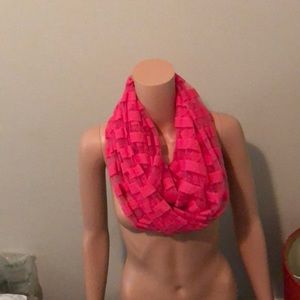 A pink on pink striped, double wrap scarf